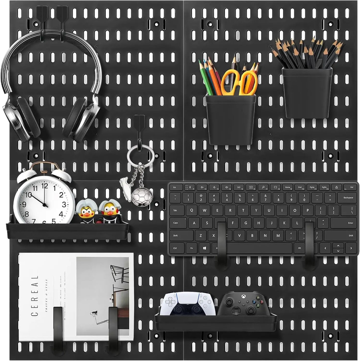 90*60cm Pegboard Wall Organizer Panel Shelves For Gamer Room Bathroom Kitchen Storage Rack Hole Board w/ Hooks Shelves