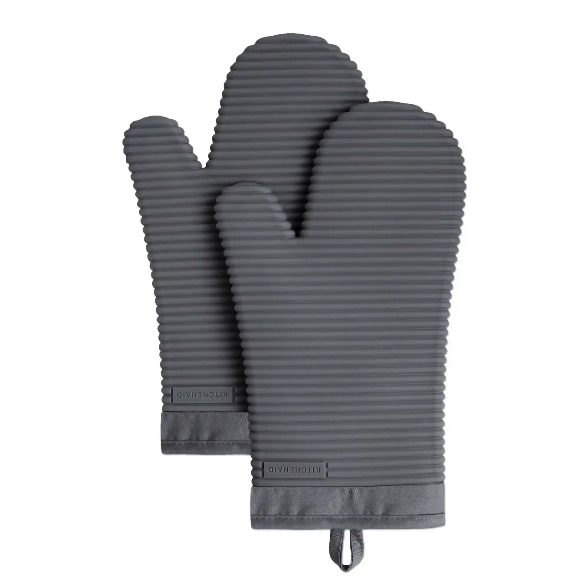 Ribbed Soft Silicone Oven Mitt 2-Pack Set, Charcoal Grey, 7.5"x13", heat resistant gloves - Cooky Kitchenware