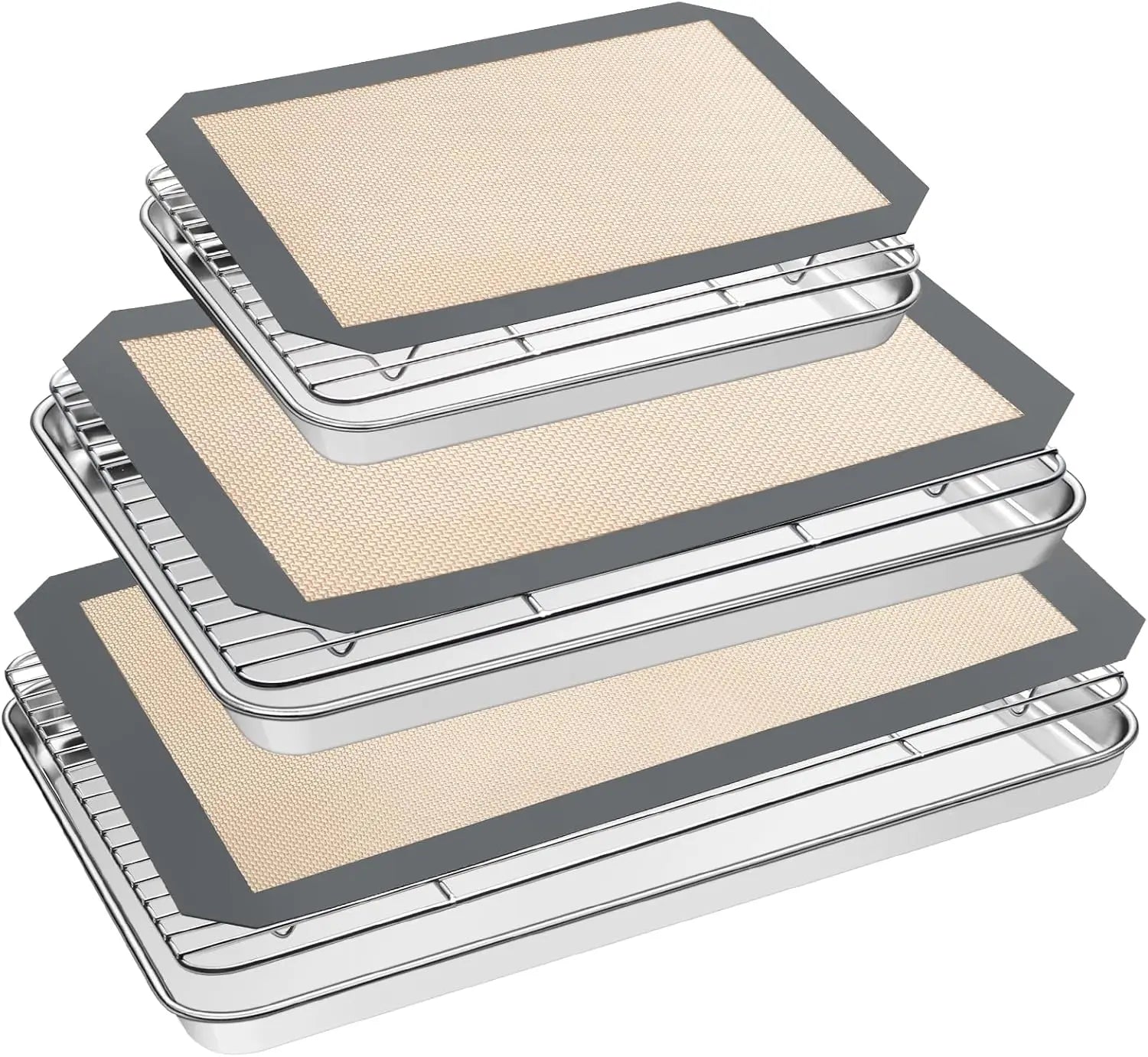 Baking Set: Stainless Steel Sheet Pan with Cooling Rack & Silicone Mat Set, Multi-Size , Warp Resistant - Cooky Kitchenware