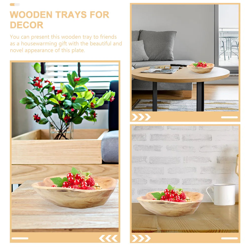 Large Size Root Carving Wooden Fruit Bowl Tray Dinnerware Set Decorative Serving Platter Kitchen Accessories - Cooky Kitchenware