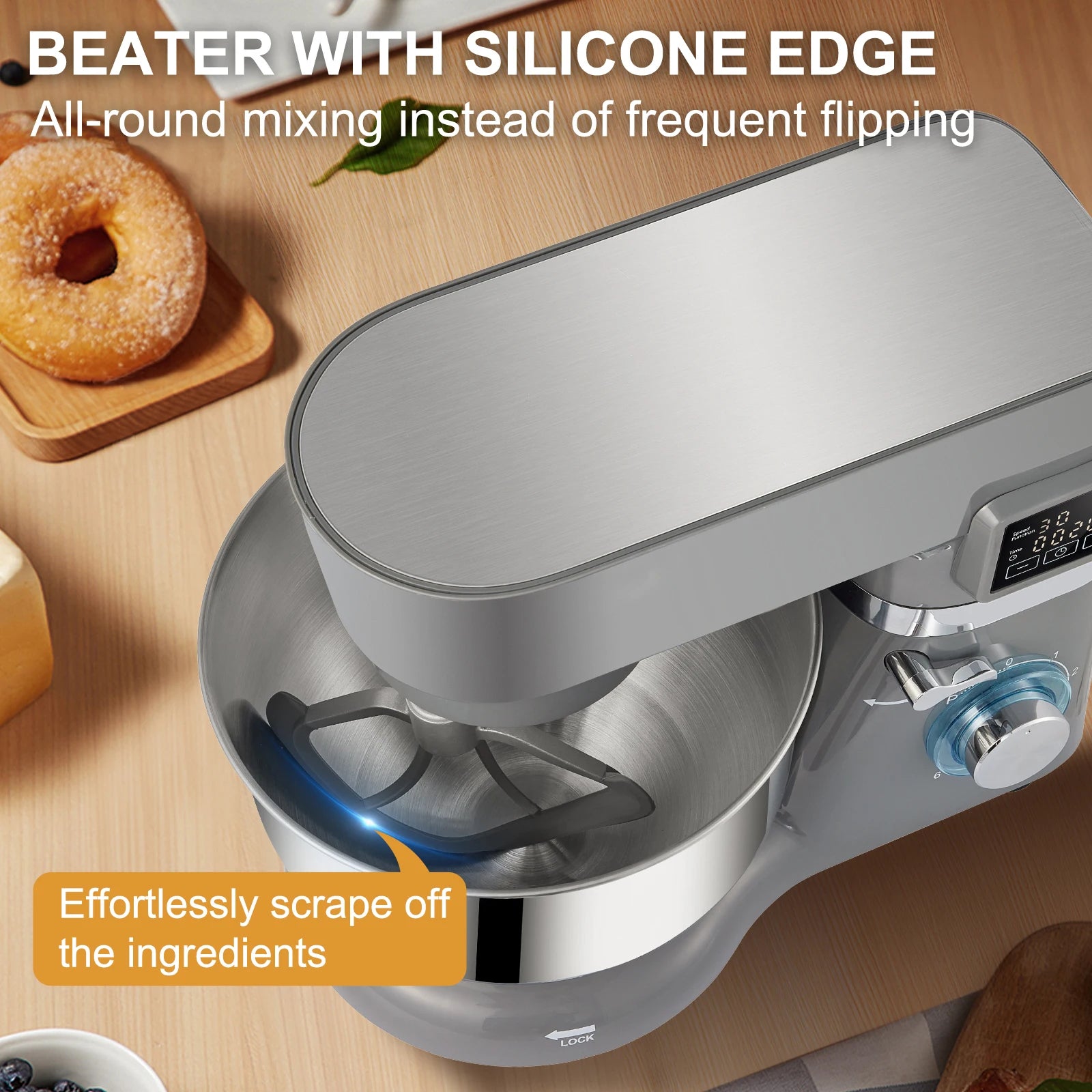 SucceBuy 5.5/7LElectric Stand Mixer with 6Speeds LCD Screen Timing Food Mixer Cream Egg Whisk Whip Dough Kneader With Steel Bowl - Cooky Kitchenware