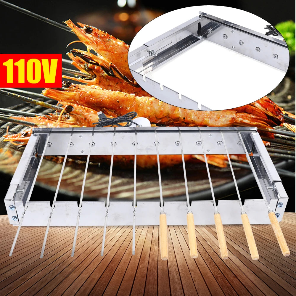 110V Portable Barbecue Grill Stainless Steel Rolling Electric Picnic Automatic Shelf - Cooky Kitchenware