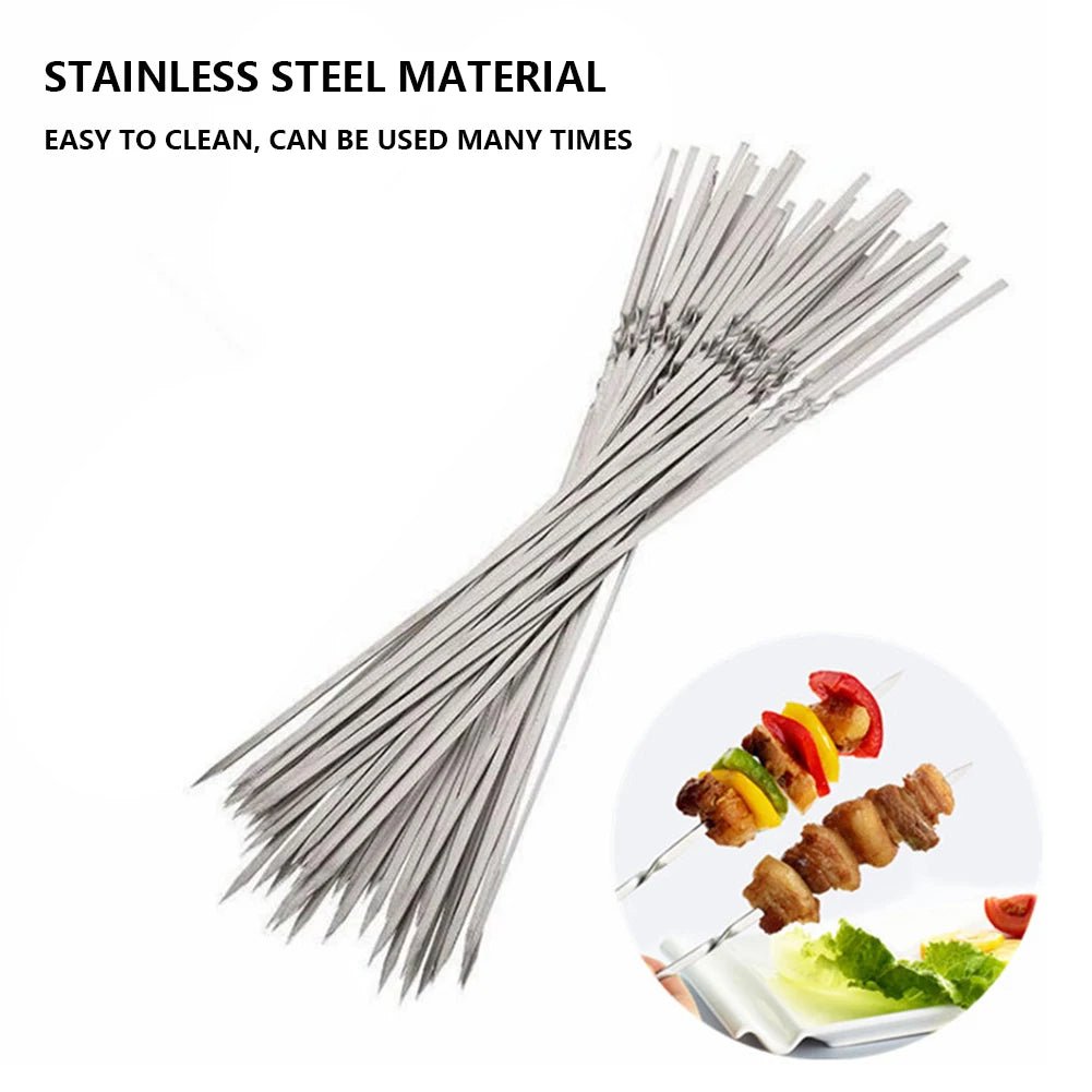 20pcs Barbecue Skewer Portable Kabob Skewers Stainless Steel Reusable Outdoor Camping Picnic Tools - Cooky Kitchenware