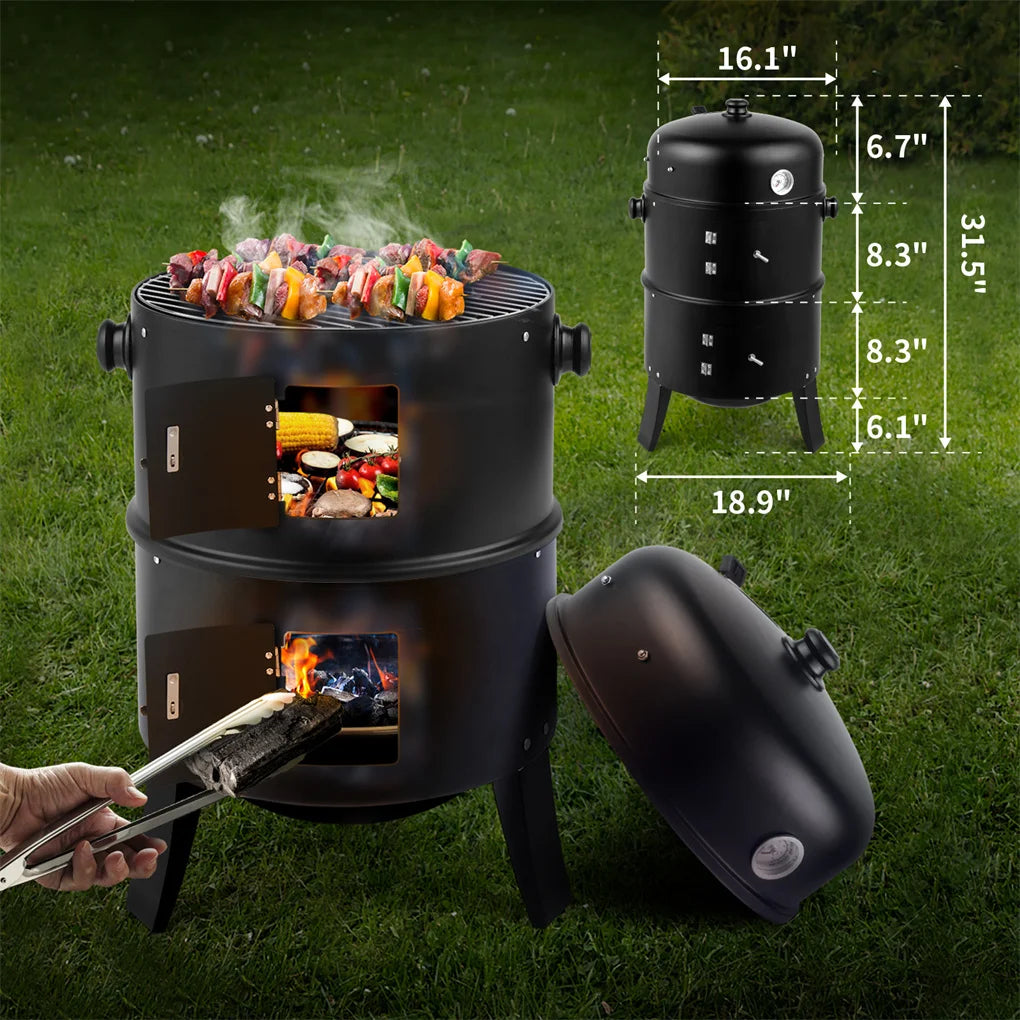 80 Centimeter by 41 Centimeter by 48 Centimeter Iron Spray Smoker Carbon Grill Black - Cooky Kitchenware