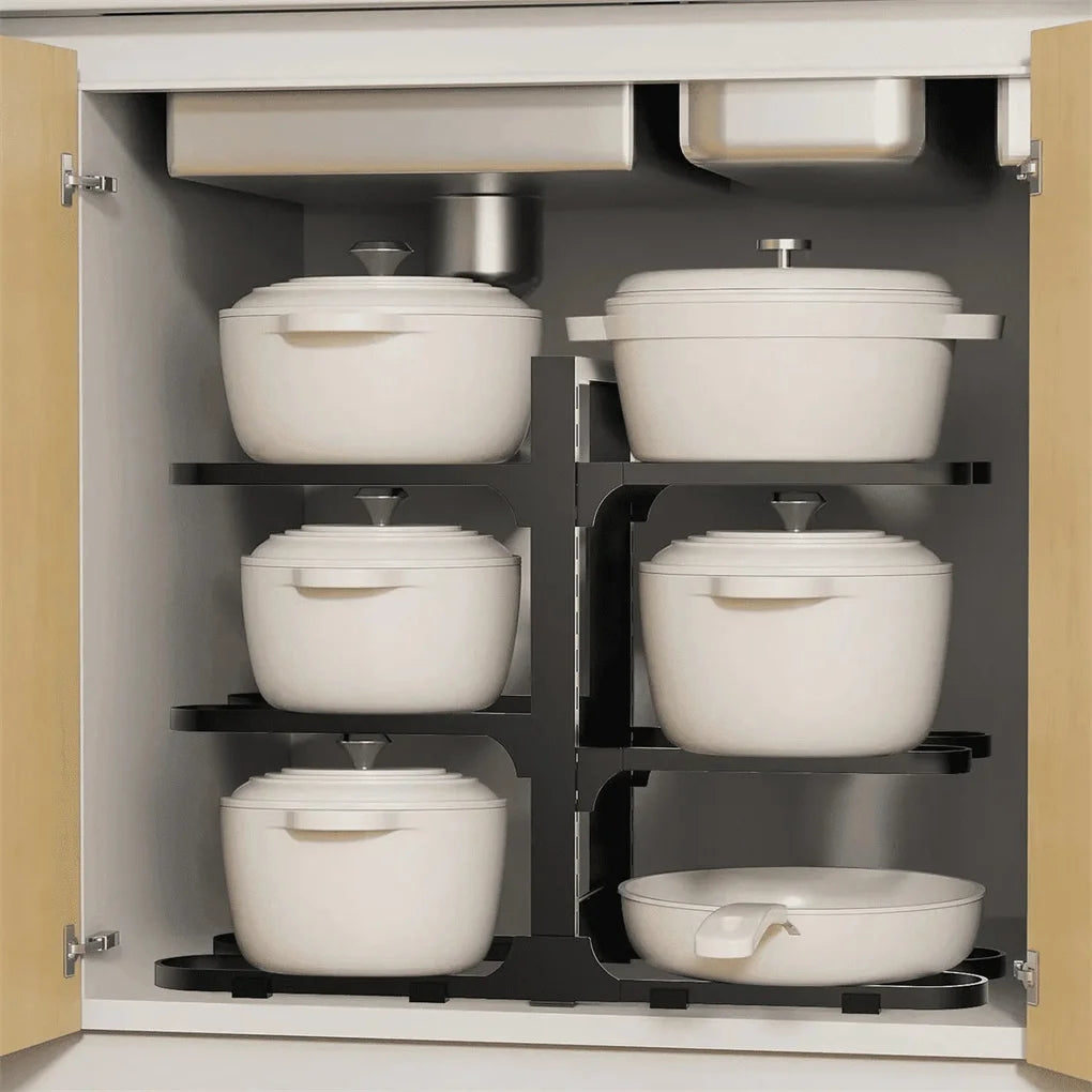 2025 New Pots and Pans Organizer, Adjustable 6-Tier Pots Organizer Rack for Cookware, Heavy Duty Pots Rack for Kitchen Storage