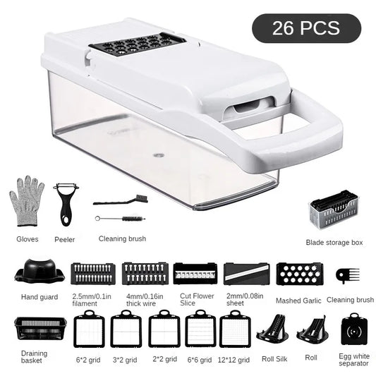 26 piece set of multifunctional vegetable slicer, household planer, kitchen cutting utensil, onion slicer, diced and diced - Cooky Kitchenware