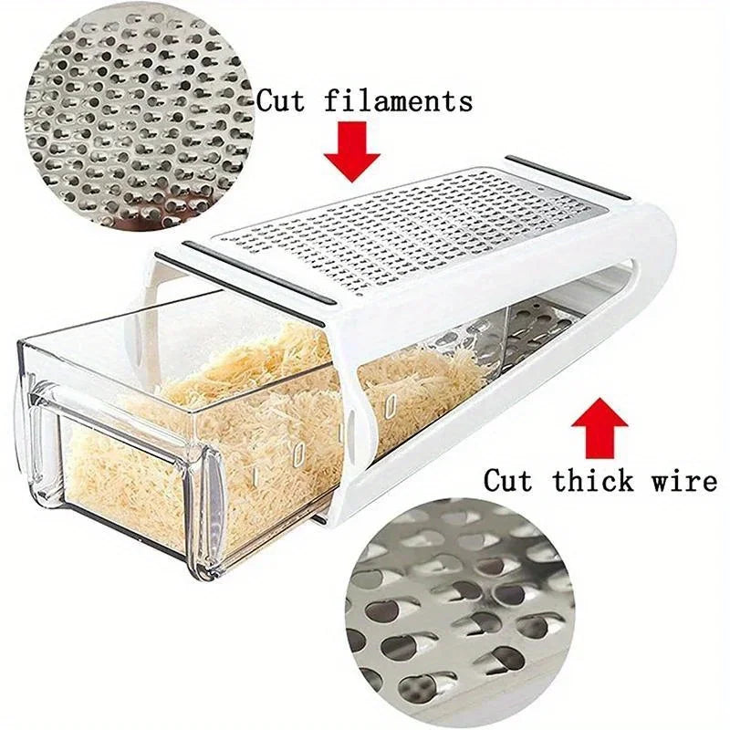 1pc, Cheese Grater, Stainless Steel Cheese Grater With Container, Double-Sided Blades For Vegetables, Carrot, Cucumber Slicer Cu - Cooky Kitchenware