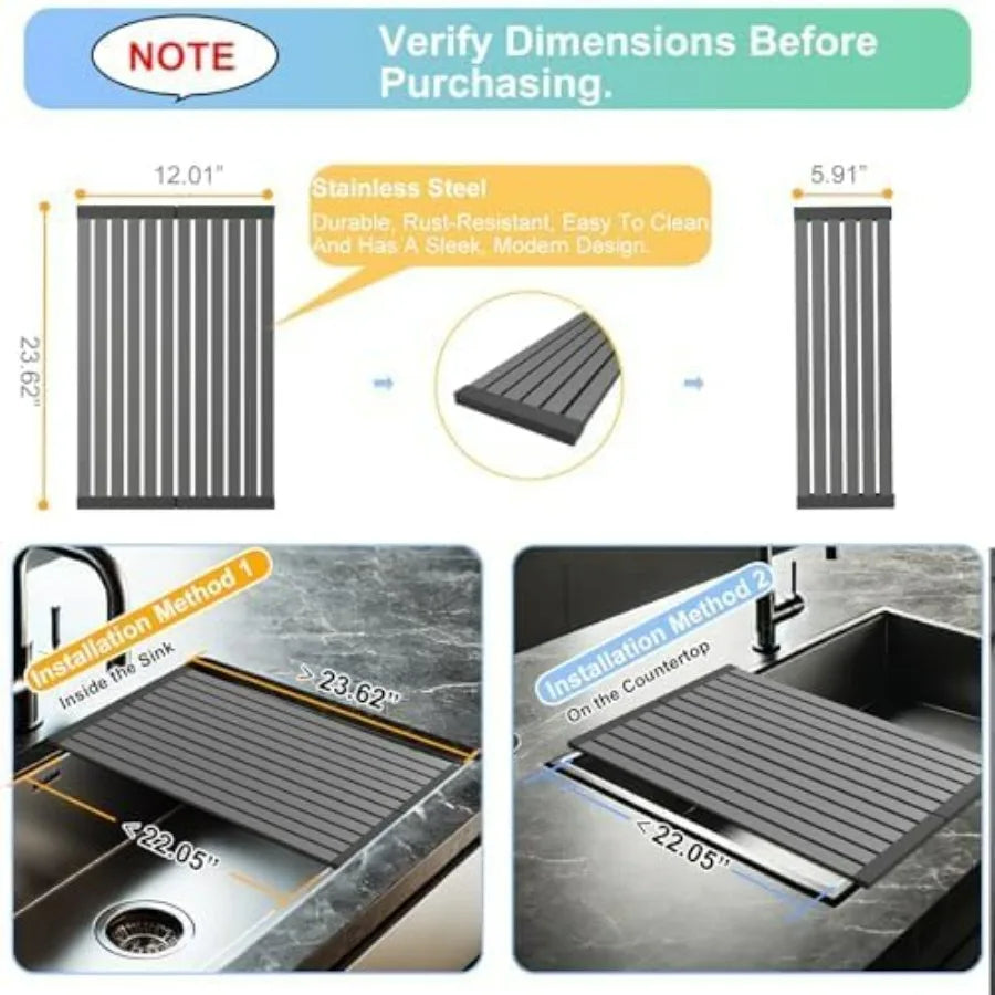 Mamakura Roll Up Dish Drying Rack Over The Sink Hangable Dish Drying Rack Foldable Sink Rack Stainless Steel Sturdy AntiSlip Mu