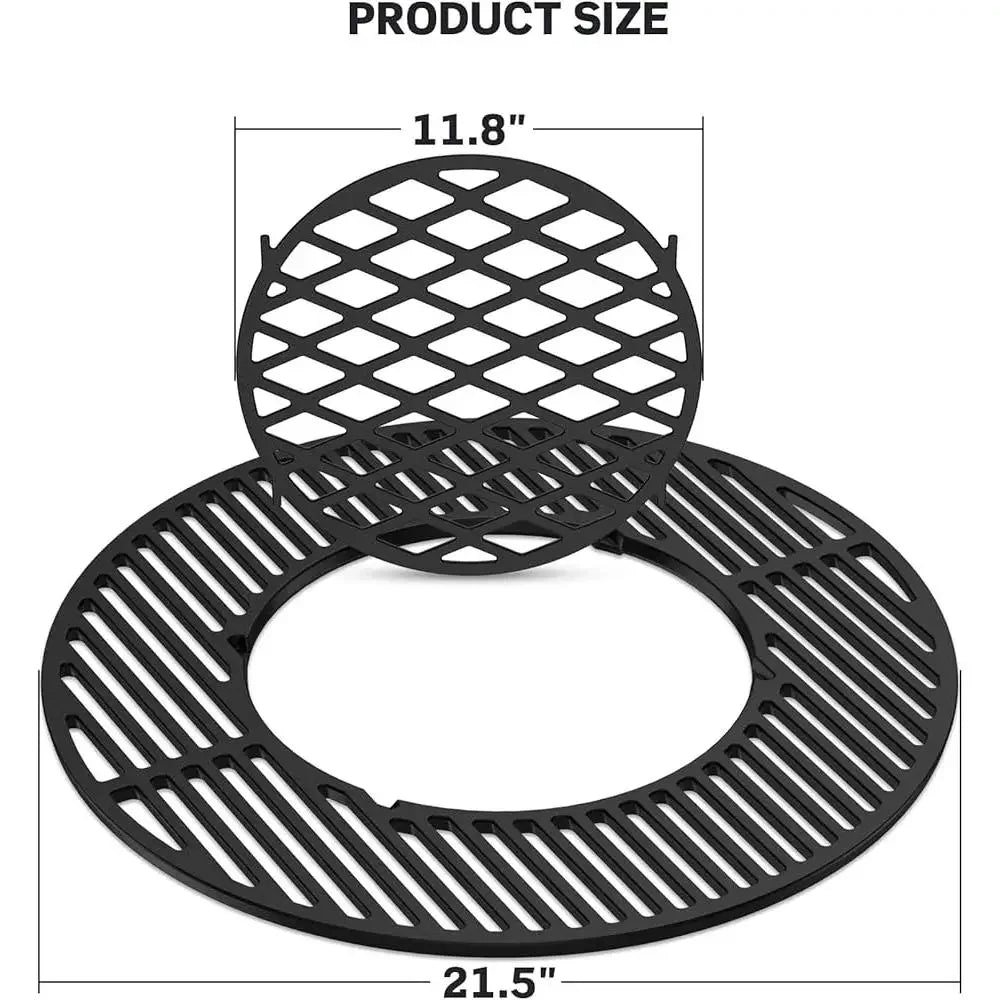 2-in-1 Cast Iron Grill Grate Replacement Weber 22.5 Inch Kettle BBQ Premium Porcelain Enameled Cooking System Outdoor Searing