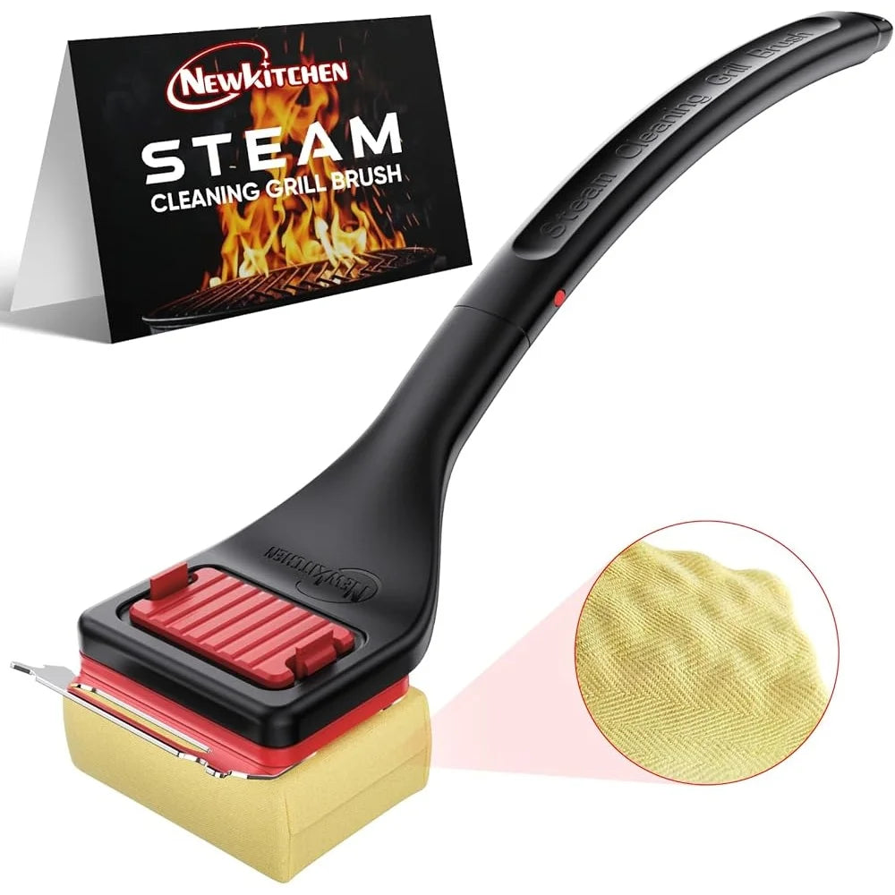 Bristle-Free Grill Brush Heat-Resistant Kevlar Head Steam Cleaning BBQ Brush with Scraper Safe and Efficient Grill Cleaner - Cooky Kitchenware
