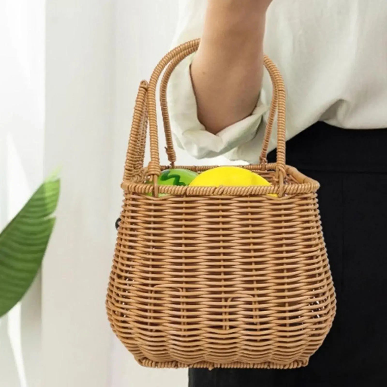 Easter Wicker Basket Craft Picnic Basket Decorative Countertop Basket Bin for Living Room Restaurant Kitchen - Cooky Kitchenware