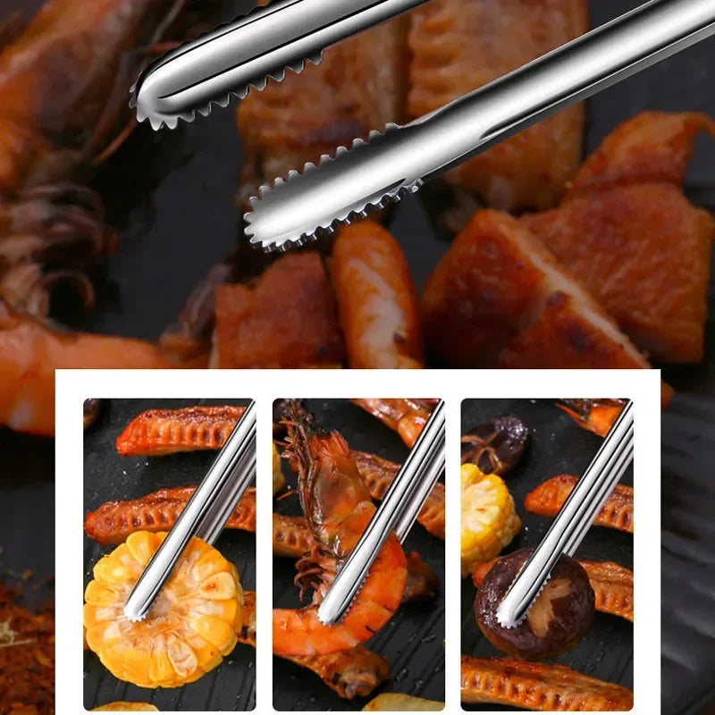 Stainless Steel Grill Tongs Food Clip BBQ Steak Clip Bread Tong Cooking Utensils Party Non-Slip Kitchen Gadgets Accessories - Cooky Kitchenware