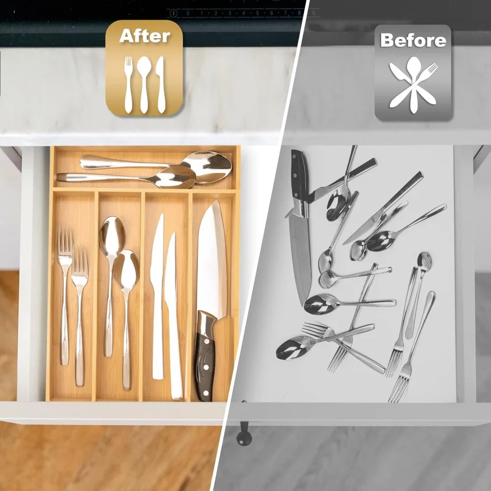 Silverware Organizer Kitchen Drawer Organizer Utensil Organizer Bamboo Silverware Holder Cutlery Organizer in Drawer Flatware Or - Cooky Kitchenware