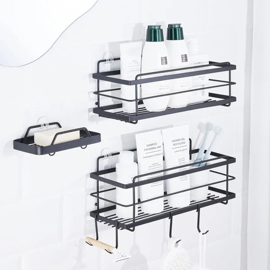 Premium Shower Caddy with Soap Holder, 2-Pack Adhesive Shower Organizer, No Drill Rustproof Stainless Steel Bathroom Shelves - Cooky Kitchenware