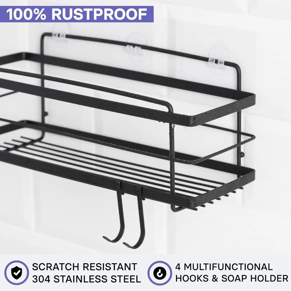 Premium Shower Caddy with Soap Holder, 2-Pack Adhesive Shower Organizer, No Drill Rustproof Stainless Steel Bathroom Shelves - Cooky Kitchenware