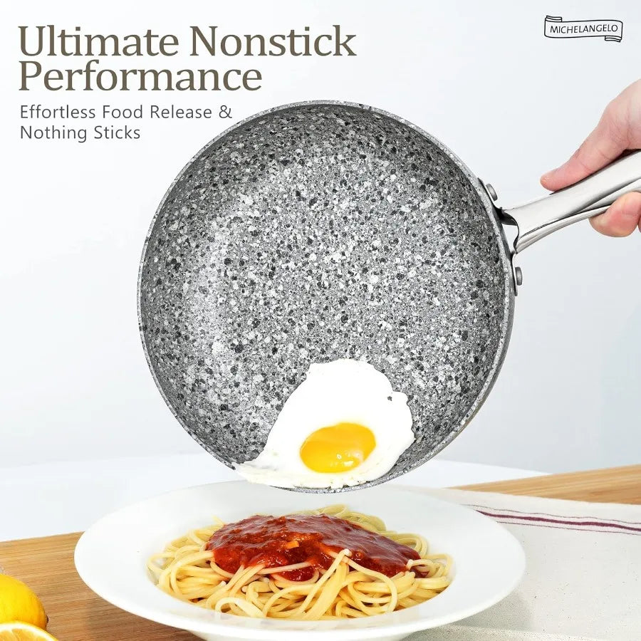 Pots and Pans Set 10 Piece Cookware Set with Granite Coatings for Super Nonstick Result Essential Stone Cookware Sets with Uten - Cooky Kitchenware