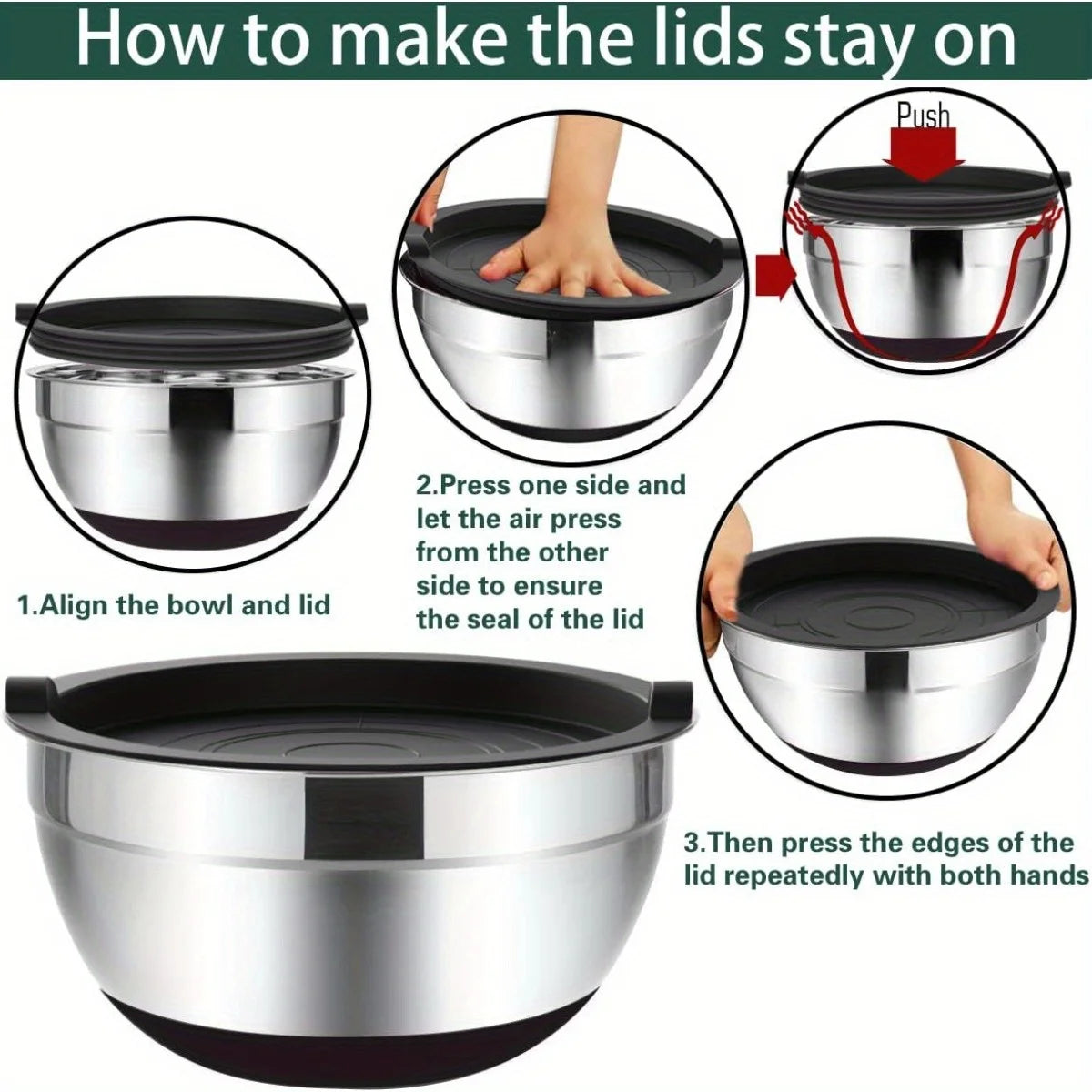 Stainless Steel Mixing Bowls With Airtight Lids 6 Piece