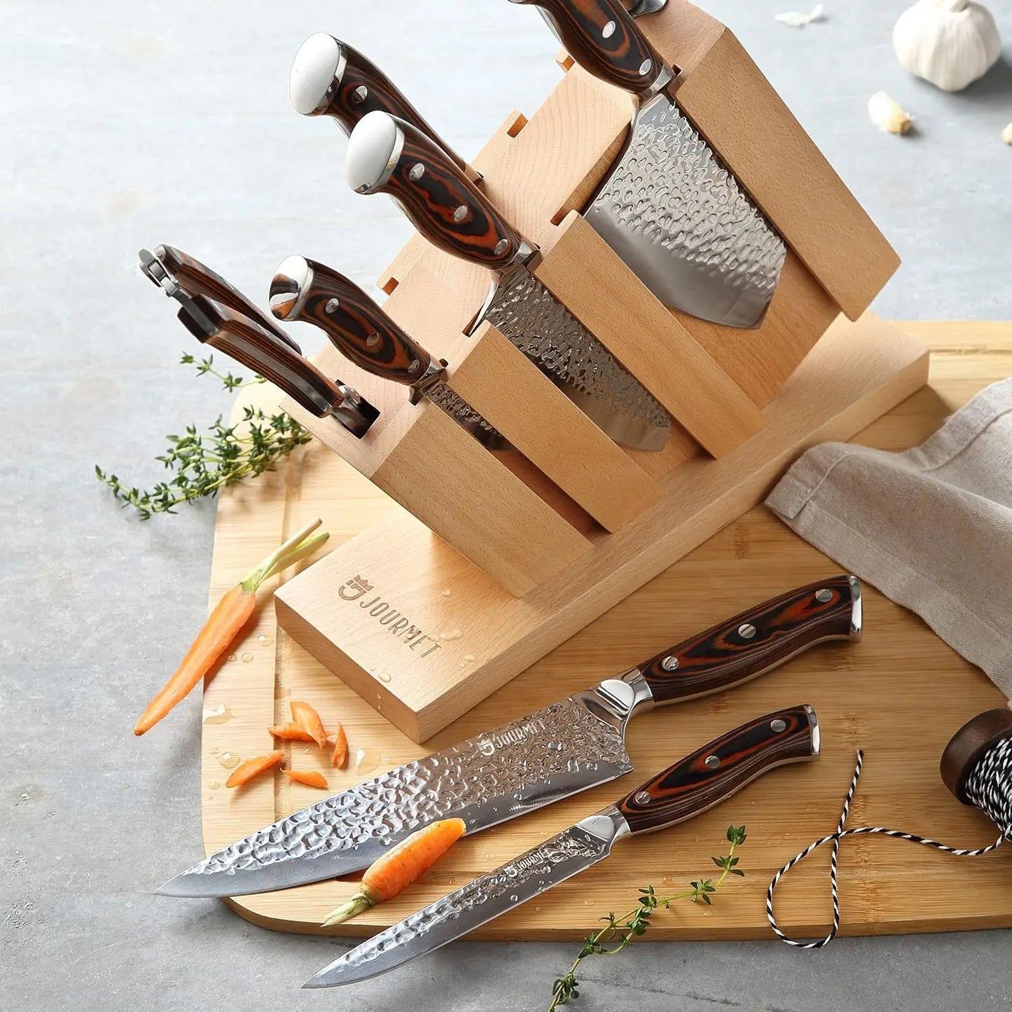 Knife Set with block, 9PC High Carbon Stainless Steel Knife Set with Pakka Wood Handle and Beech Wood Block