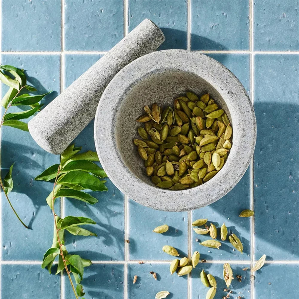 2.1 Cup Granite Mortar and Pestle Set,5.5” Stone Muddler and Bowl,Durable Stone Grinder for Guacamole Garlic Seeds Spices,Gray