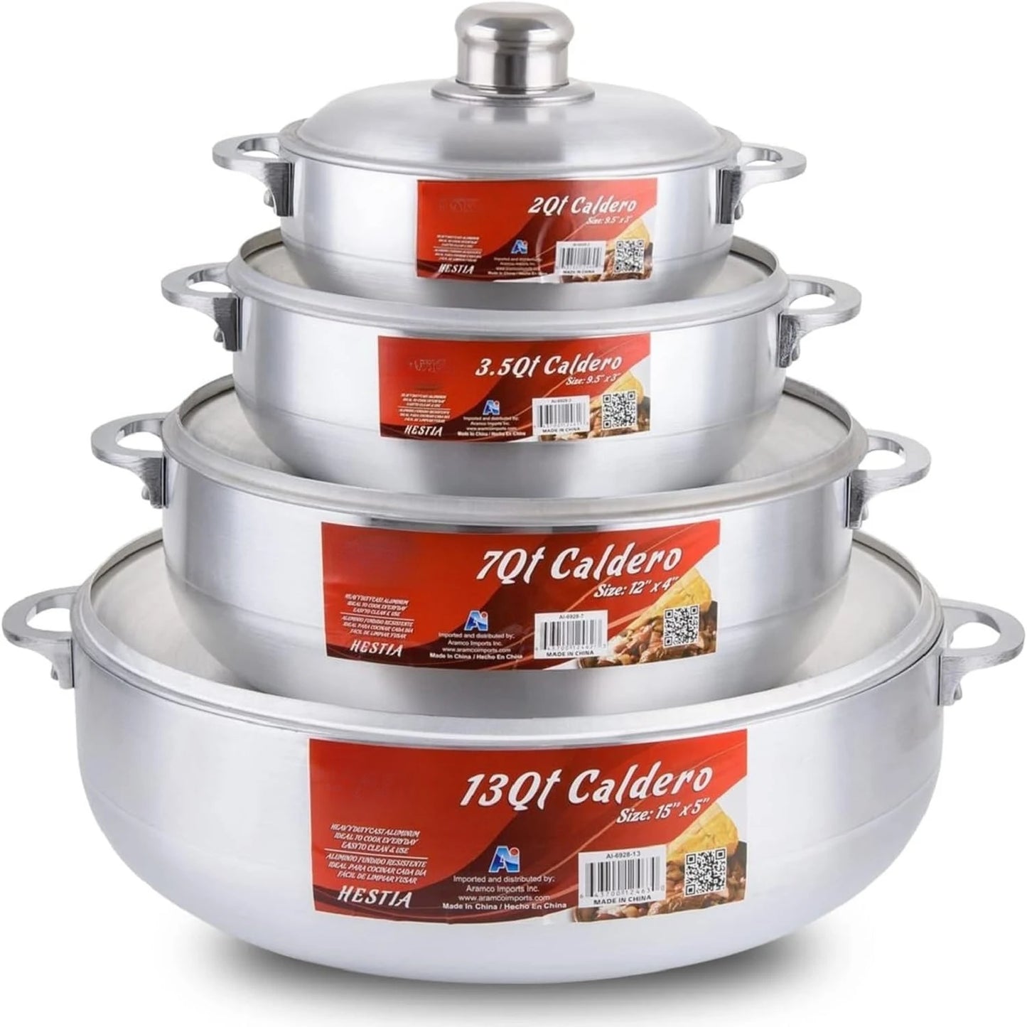 8-Piece Aluminum Caldero Set Durable Nonstick Stock Pots with Lids, Versatile Dutch Oven Cookware for Everyday Home Cooking