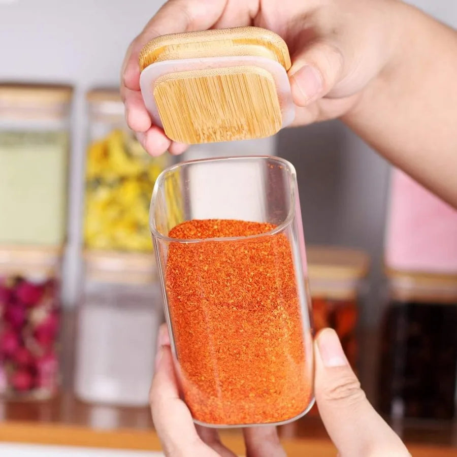 10 Pcs Glass Spice Jars 8oz Empty Square Spice Storage Containers with Bamboo Airtight Lid and Labels Thickened Small Glass Can