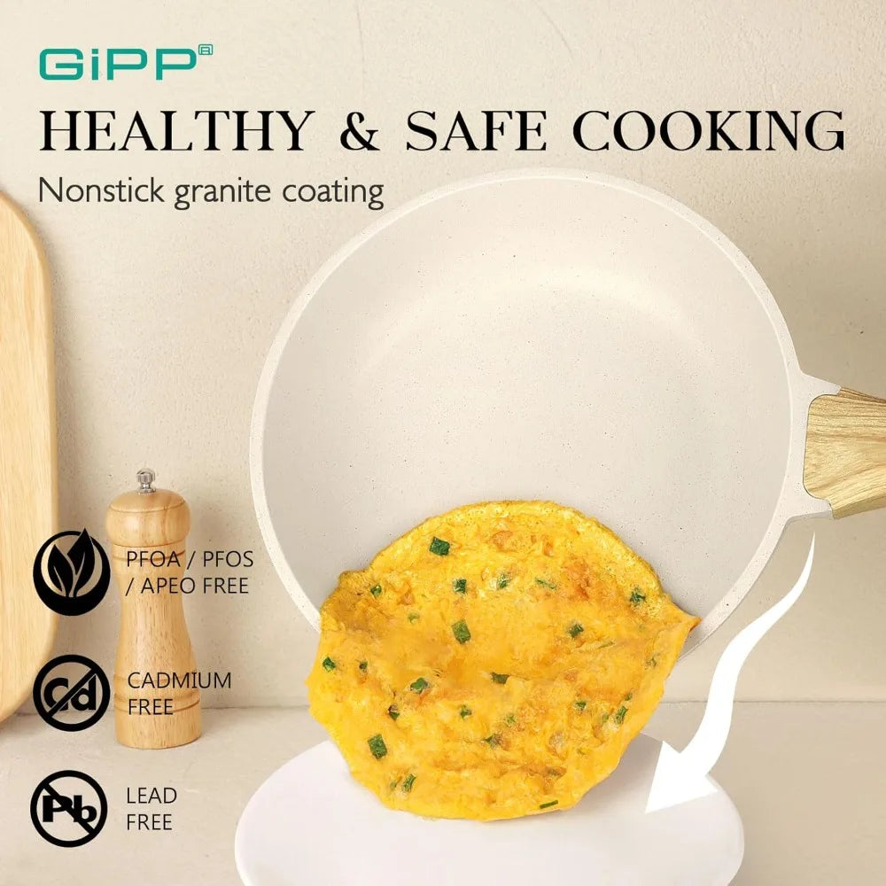 Pots and Pans Set Non Stick - 14 Pcs White Granite Kitchen Cookware Sets Nonstick Induction Cookware Cooking Pan Set - Cooky Kitchenware