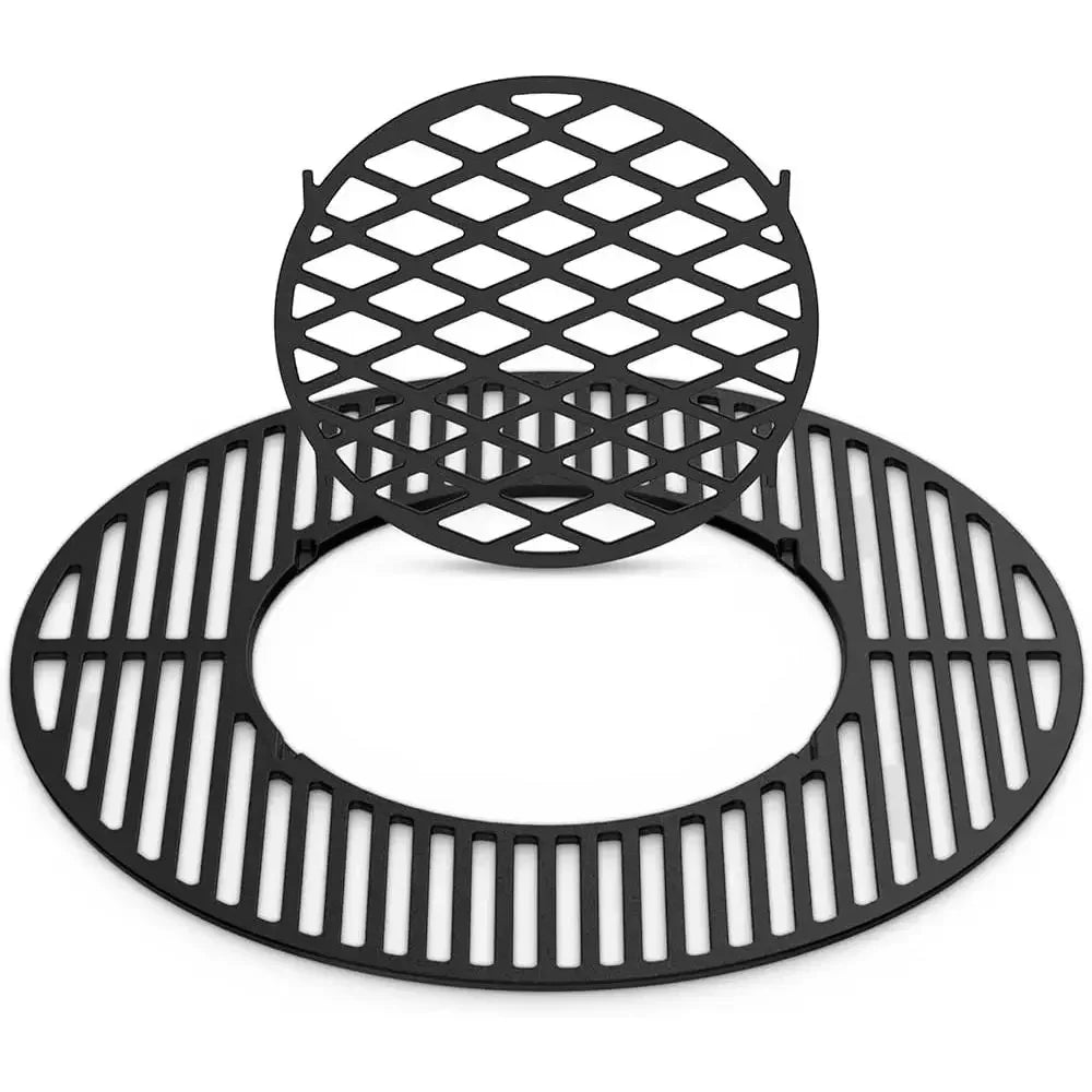 2-in-1 Cast Iron Grill Grate Replacement Weber 22.5 Inch Kettle BBQ Premium Porcelain Enameled Cooking System Outdoor Searing