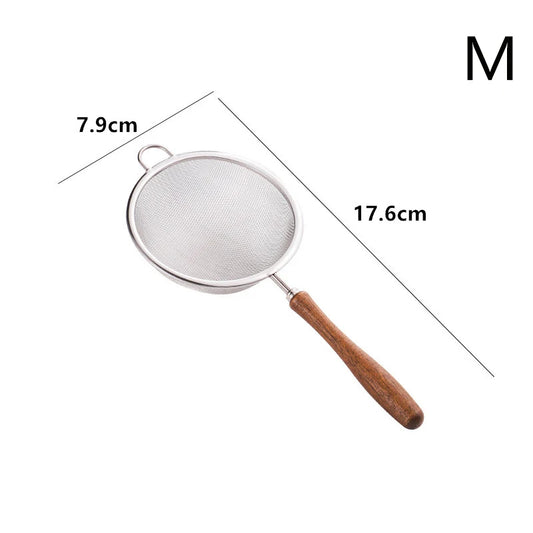 Wooden Handle Stainless Steel Small Colander Fine Mesh Oil Strainer Multi-function Filter Mesh Flour Sifter Kitchen Baking Tools