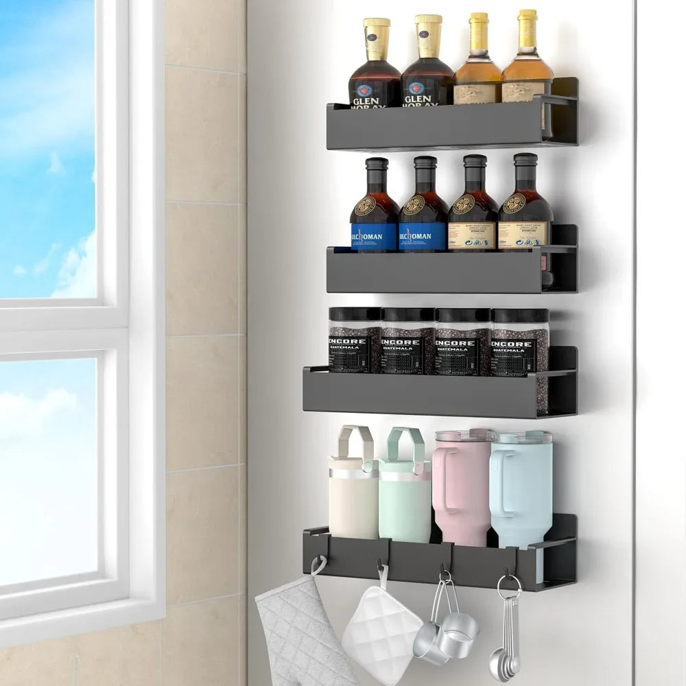 4 Pack Magnetic Spice Rack Organizer for Refrigerator and Oven Black Fridge Organizers and Storage for Kitchen - Cooky Kitchenware