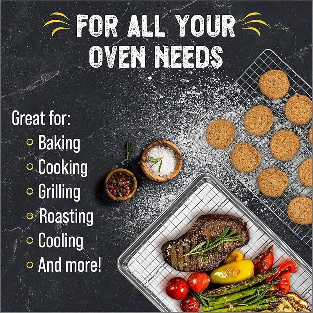Baking Sheet Set 2 Pack Stainless Steel Half Pans with Cooling Racks Oven Safe Dishwasher Safe Multi Use Baking Tray - Cooky Kitchenware