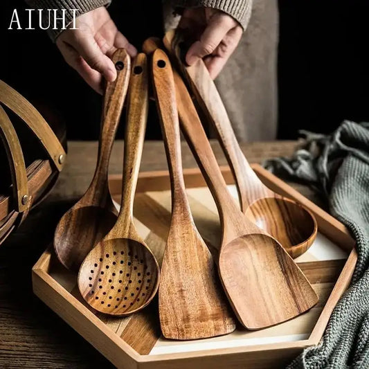 Wooden Utensils Set, 5/7/11pcs Non-stick Cooking Utensils, Kitchen Utensils Set for Home Use, Kitchen Gadgets,  Household Items - Cooky Kitchenware