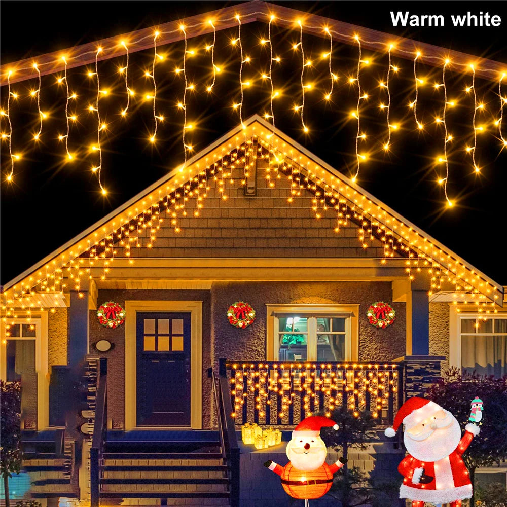 NEW 2024 Christmas Decorations Lights Solar Icicle Curtain Lights 8 Modes Outdoor Waterproof Garden Party New Year Decoration - Cooky Kitchenware