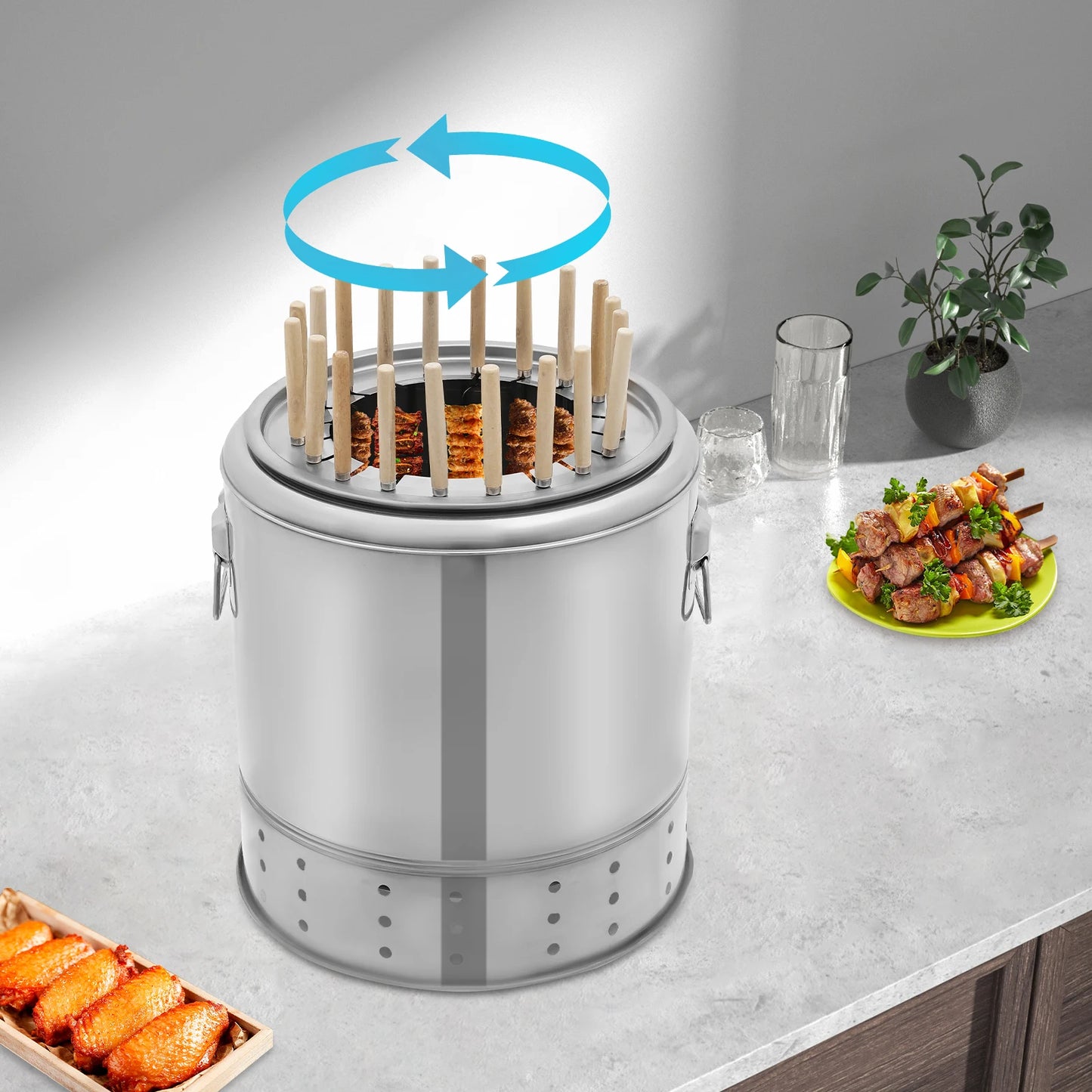 20/28 Skewers Stainless Steel Wrap-around Grill Charcoal Grill Smokeless Grill Cooking Grate Portable Camping Barbecue Tools