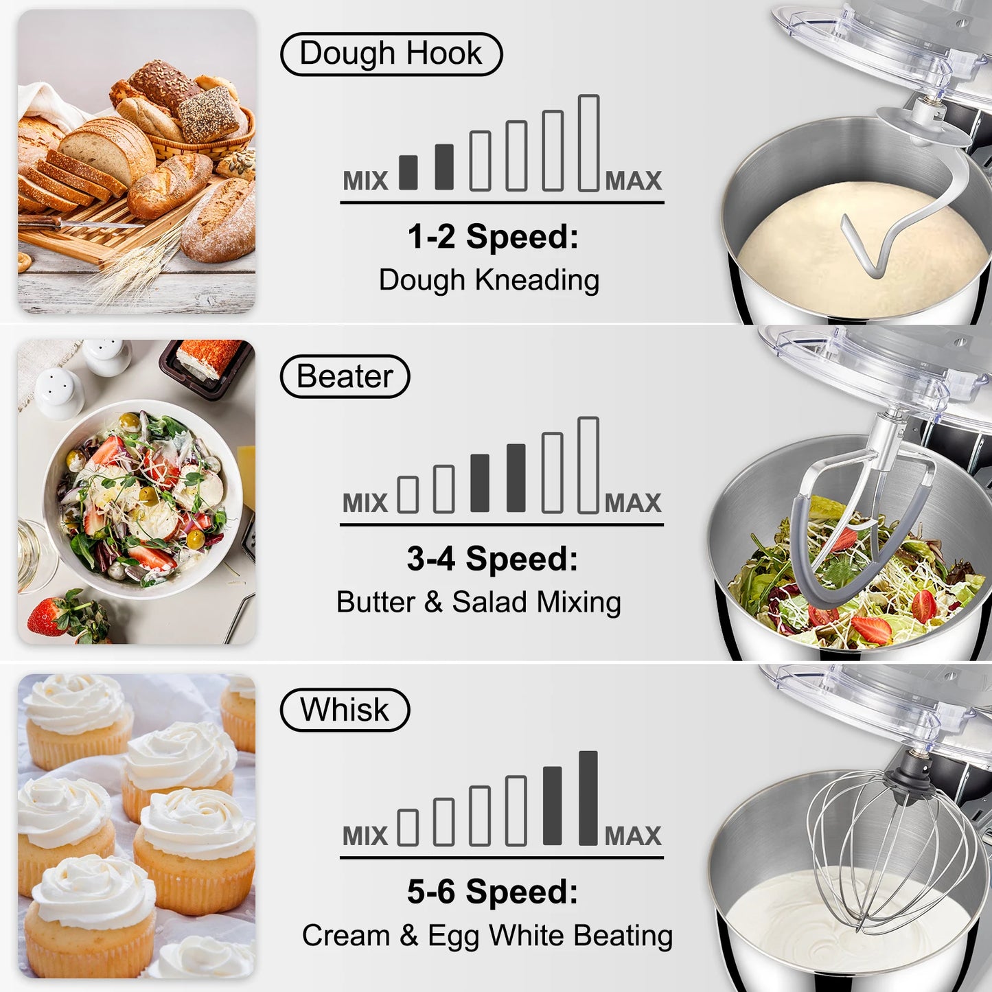 SucceBuy 5.5/7LElectric Stand Mixer with 6Speeds LCD Screen Timing Food Mixer Cream Egg Whisk Whip Dough Kneader With Steel Bowl - Cooky Kitchenware