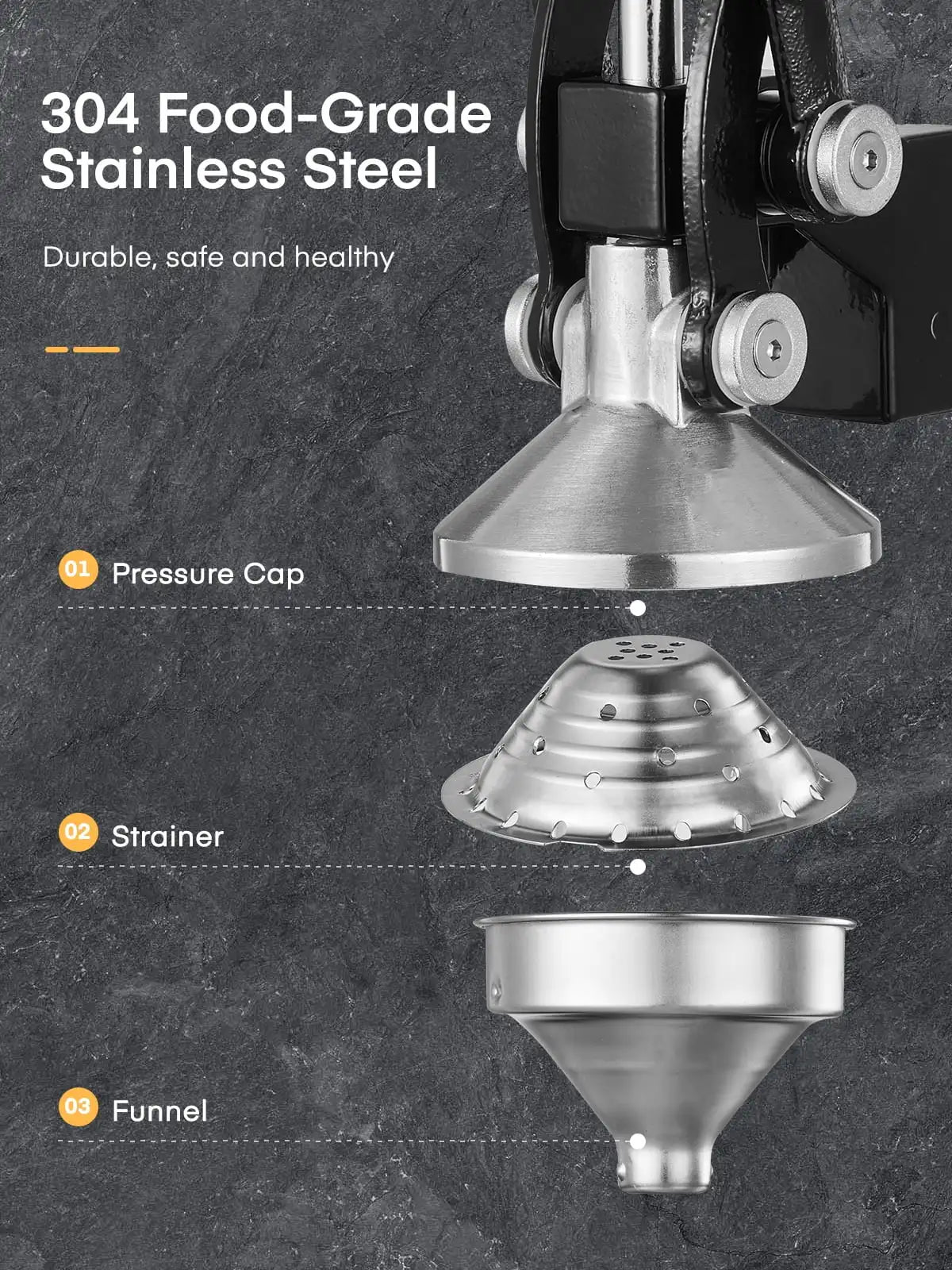 Manual Citrus Juicer Easy Juicing, Easy Clean Stainless Steel and Cast Iron - Cooky Kitchenware