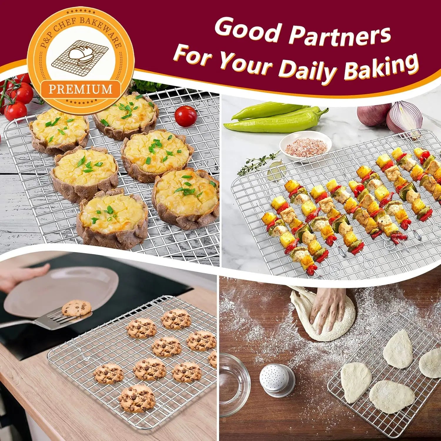 Baking Sheet And Ra Set, Stainl Steel Cookie Sheets Oven Baking Pans Trays With Cooling Racks For Cooking & Roasting, - Cooky Kitchenware