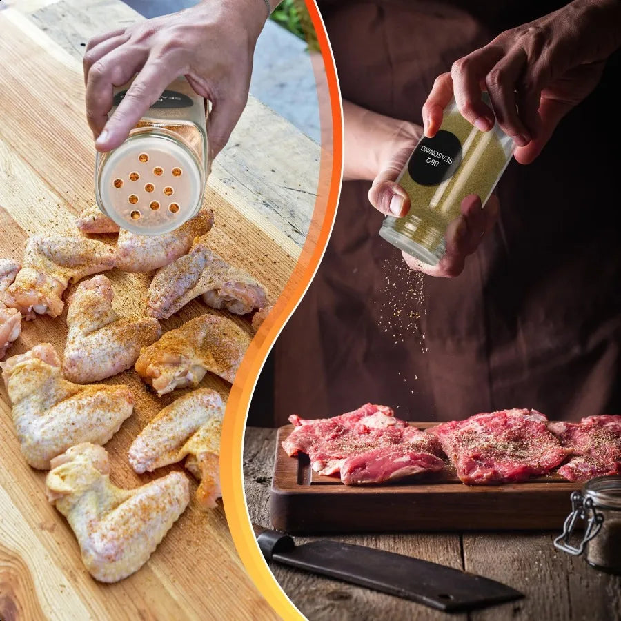 DkOvn 12 24 36 48pcs Glass Spice Jars 4oz Empty Spice Jars with Metal Caps Labels Shaker Lids Collapsible Funnel Chalk Pen Seas