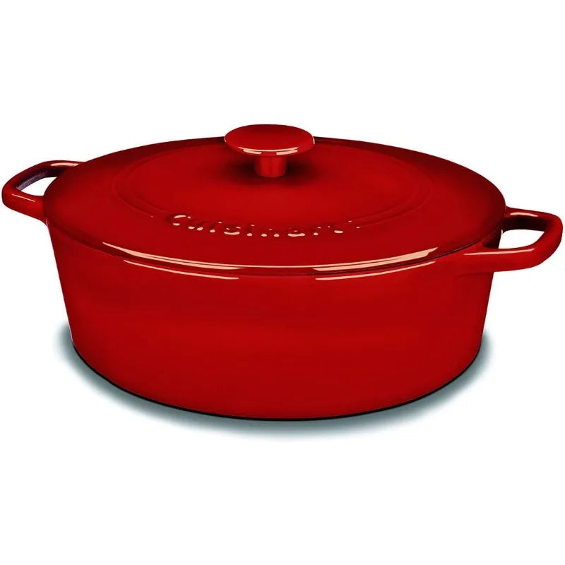 Cuisinart Chef's Classic Enameled Cast Iron Oval Covered Casserole (Cardinal Red, 5.5-Quart) - Cooky Kitchenware