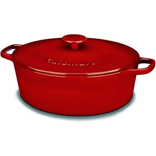 Cuisinart Chef's Classic Enameled Cast Iron Oval Covered Casserole (Cardinal Red, 5.5-Quart) - Cooky Kitchenware