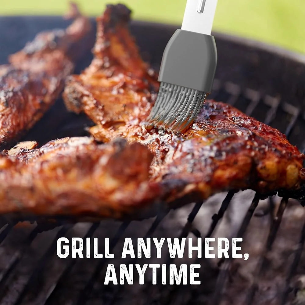 Stainless Steel BBQ Tool Set with Rotating Stand Drip Pan Spatula Tongs Fork Brush Durable Portable Easy Clean Grilling Kit - Cooky Kitchenware