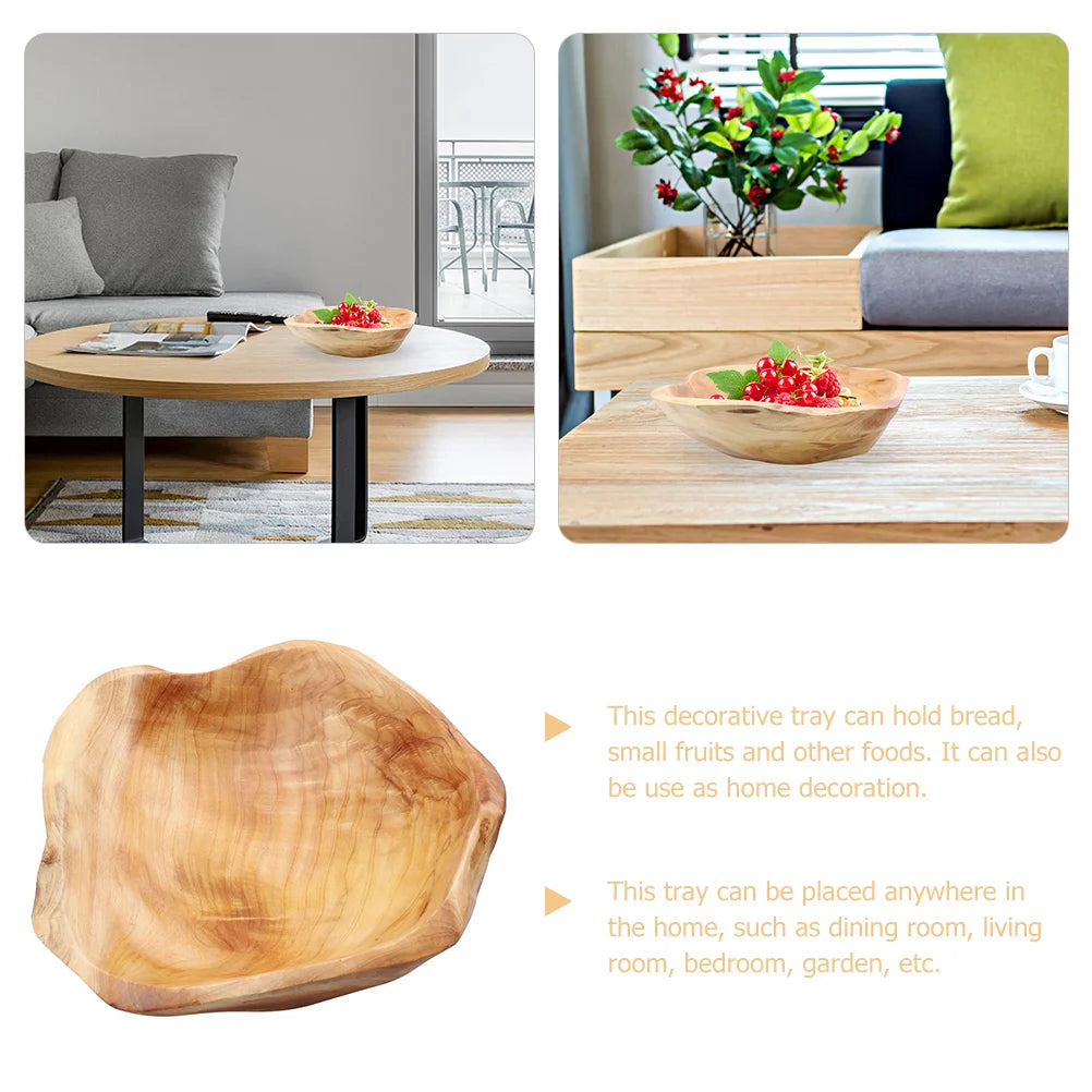 Large Size Root Carving Wooden Fruit Bowl Tray Dinnerware Set Decorative Serving Platter Kitchen Accessories - Cooky Kitchenware