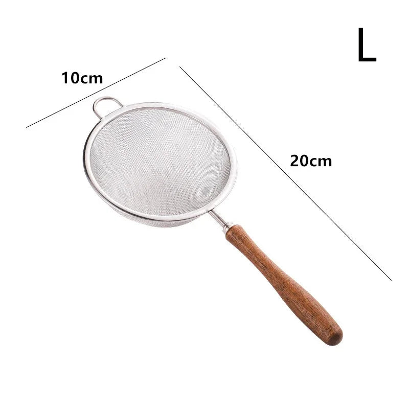 Wooden Handle Stainless Steel Small Colander Fine Mesh Oil Strainer Multi-function Filter Mesh Flour Sifter Kitchen Baking Tools