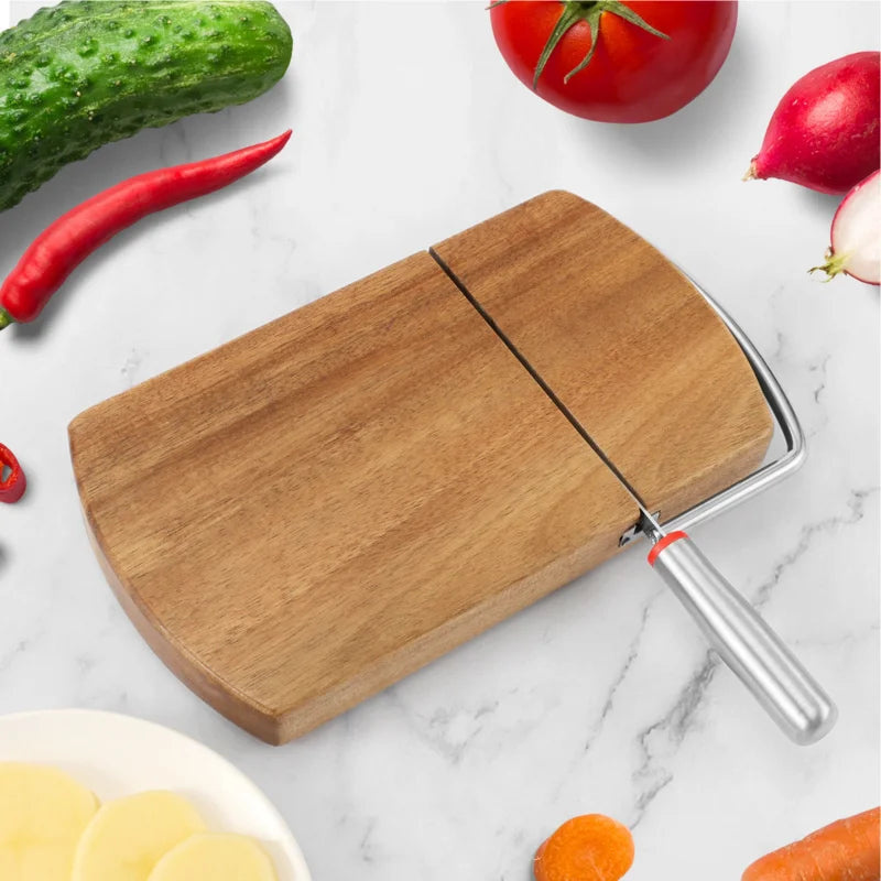 Cheese Slicer Board 9.2x8.4 Inches Wire Cheese Slicer Hardwood Cutting Accessories Multifunctional Kitchen Tools Rust-Proof