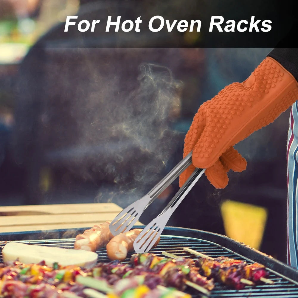 Silicone Heat Resistant Oven Mitts Kitchen BBQ Grill Gloves Comfortable Anti-Scald Textured Non-Slip Ergonomic Design 1 Pair