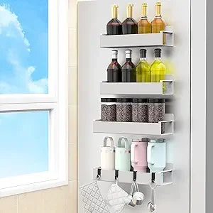 4 Pack Magnetic Spice Rack Organizer for Refrigerator and Oven Black Fridge Organizers and Storage for Kitchen - Cooky Kitchenware