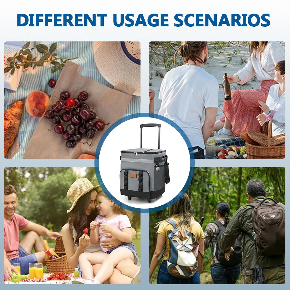 Insulated Rolling Cooler Bag Leak Proof Large Thermal Food Delivery Box Detachable Food Storage Container for Travel BBQ - Cooky Kitchenware