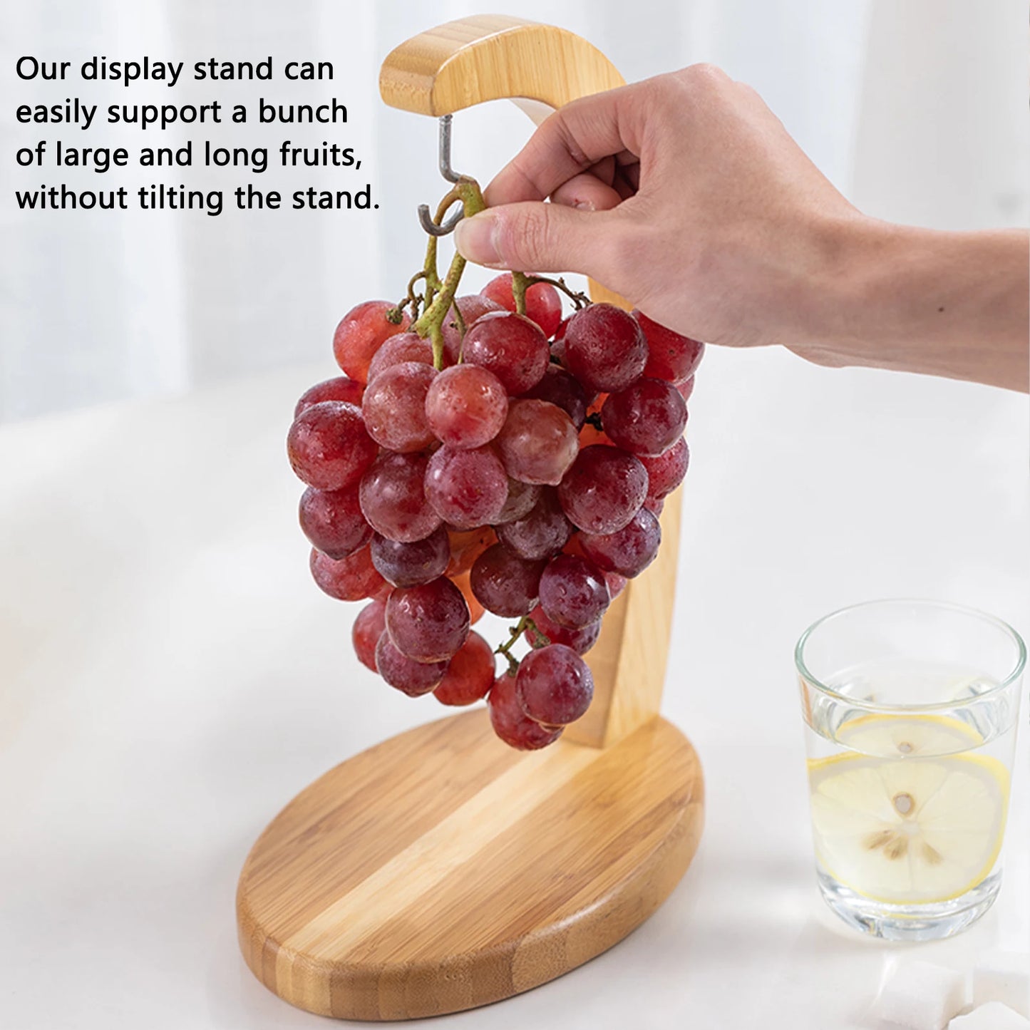 Wooden Banana Tree Hanger Sturdy Display with Hook for Home or Bar Countertop Fruit Storage with Oval Base - Cooky Kitchenware
