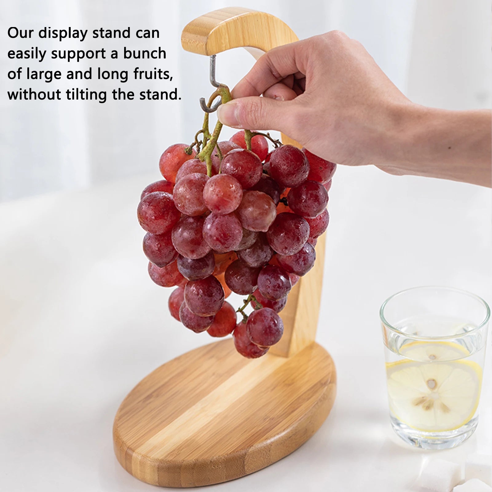 Wooden Banana Tree Hanger Sturdy Display with Hook for Home or Bar Countertop Fruit Storage with Oval Base - Cooky Kitchenware