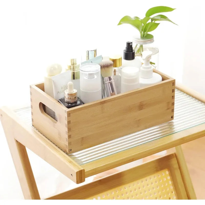 Set of 4 Nesting Wooden Crates for Storage, Bamboo Wood Storage Containers Bins, Handmade Natural Large Wooden Storage Boxes - Cooky Kitchenware
