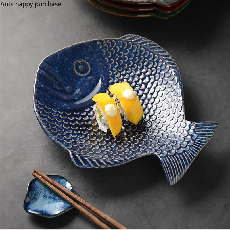 Fish Shape Ceramic Dinner Plate Sushi Plate Fruit Tray Salad Bowl Soup Plate Steak Plate Sashimi Dish Dessert Bowl Snack Dish - Cooky Kitchenware